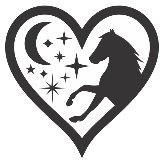 Heart design featuring a horse with celestial elements