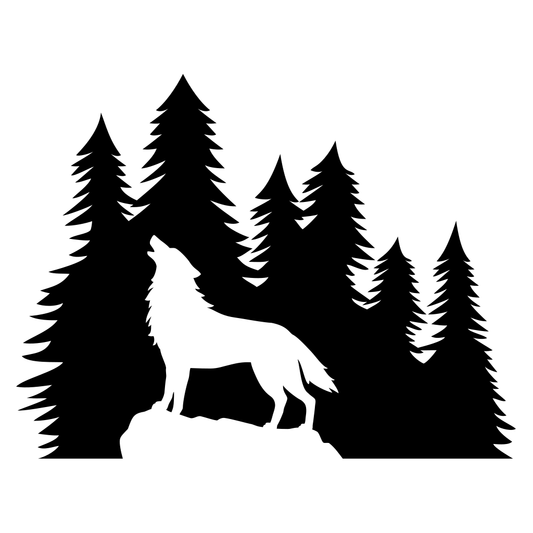 Howling wolf silhouette in a forest setting for crafting