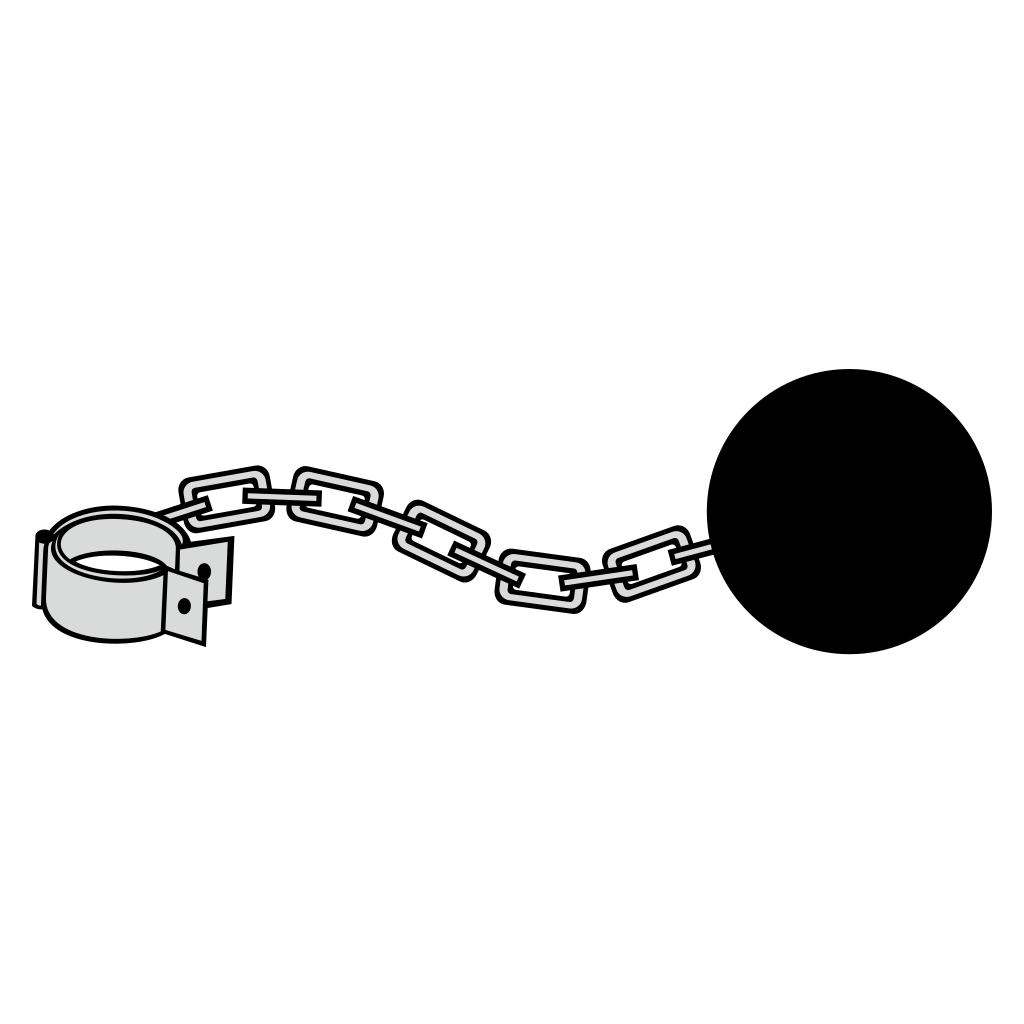 Illustrative design of an iron chain with a shackle and ball