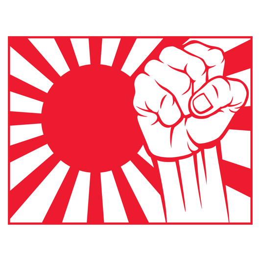 Creative Japan flag design featuring a raised fist for unity
