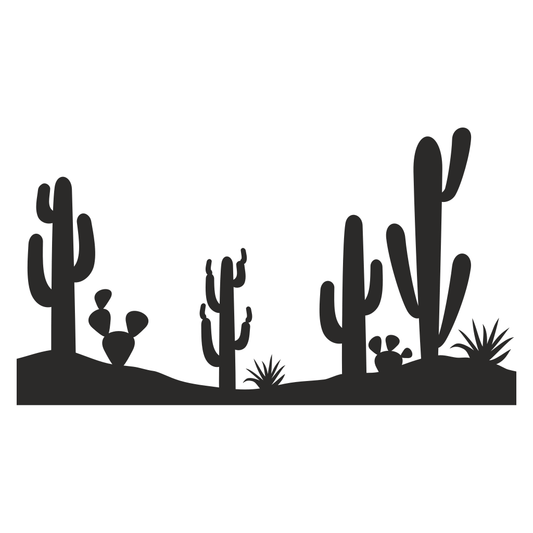 Cacti thrive in a serene desert landscape under a vast sky