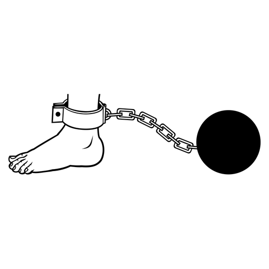 Leg chained, symbolizing restraint and struggle