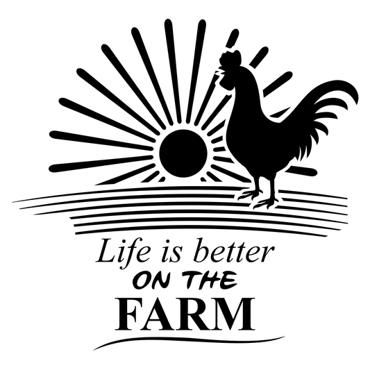 Life is better on the farm with a rooster and sun