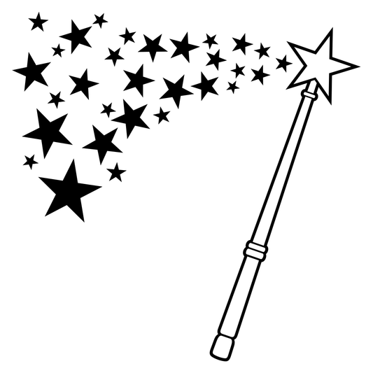 Whimsical magic wand silhouette with sparkling stars design