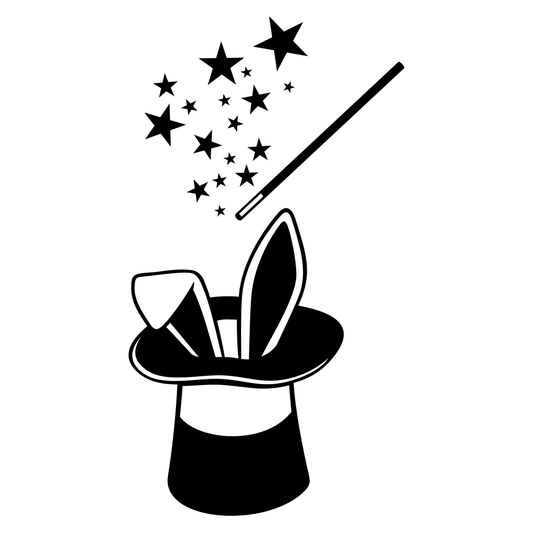 Magical hat with stars, wand, and rabbit design for cutting