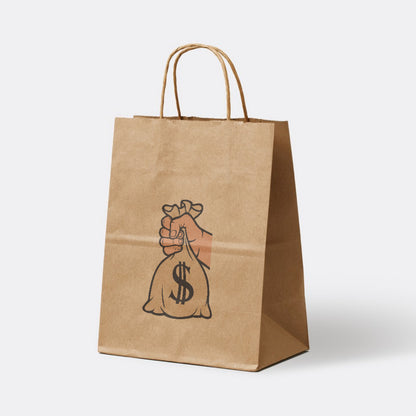 Creative vector art of a hand holding a money bag