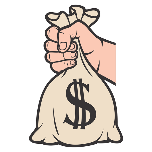 Creative vector art of a hand holding a money bag