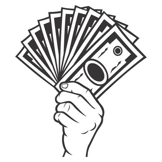 Holding a stack of cash in a confident hand gesture