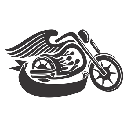 Motorcycle label design with dynamic wings and flames
