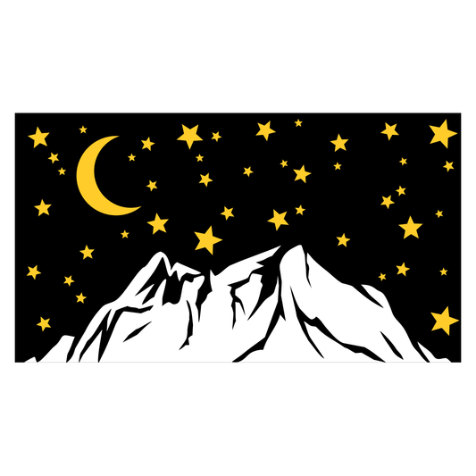 Mountain silhouette under a starry night sky design