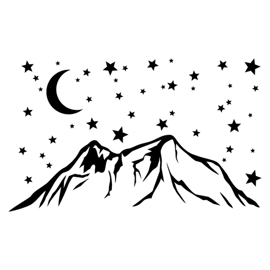 Starlit mountains under a crescent moon for cutting