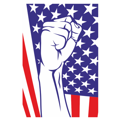 Empowering design for protests featuring a raised fist and flag