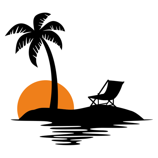 Relaxing under palm trees at sunset color paradise