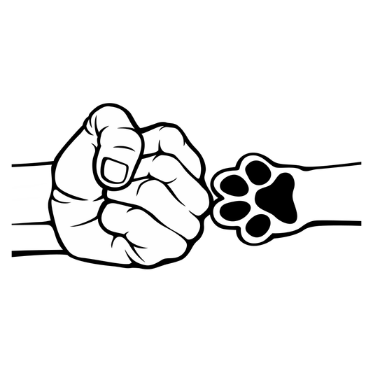 Fist bump between human hand and paw design for cutting machine