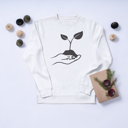 Nurturing nature with a hand holding a plant in simple style