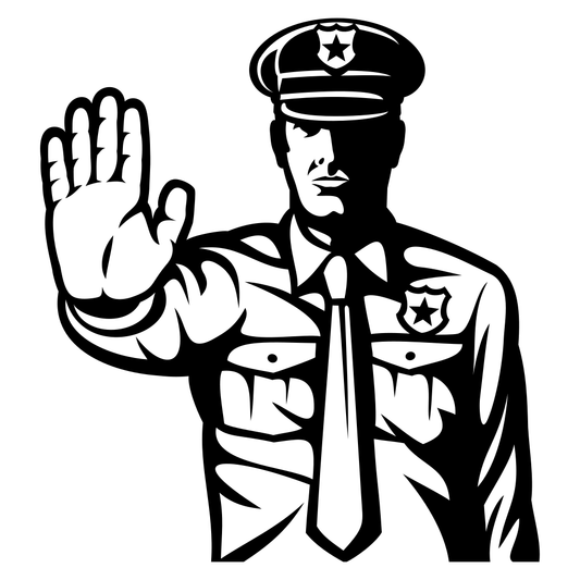 Creative vector police officer gesturing for cutting machines