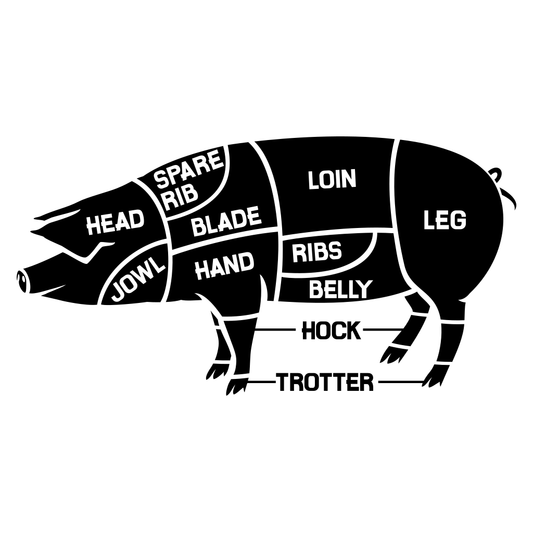 Detailed pork cuts diagram for creative projects and crafts