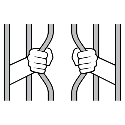 Prison break design featuring hands gripping jail bars
