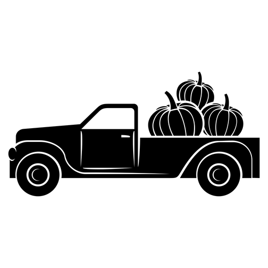 Rustic truck filled with pumpkins ready for autumn harvest