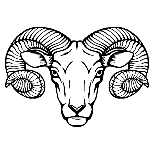 Stylized ram head design for cutting machines in black and white