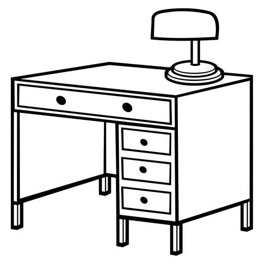 Retro office desk design for creative projects and crafts