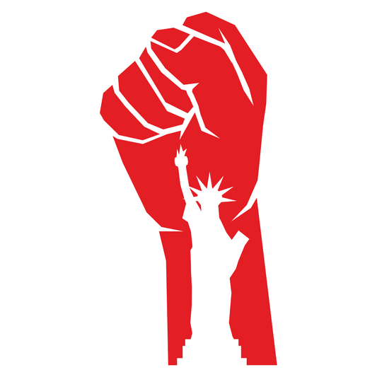 Empowerment symbol featuring a revolution fist and Statue of Liberty