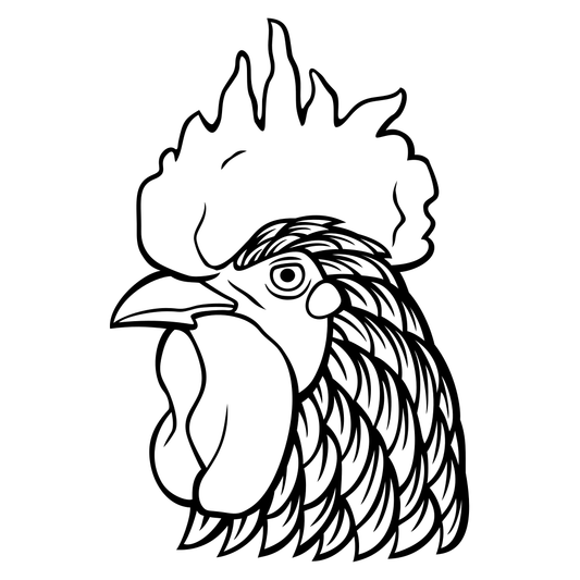 Black and white rooster head design for cutting machines