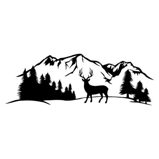 Majestic deer silhouette against serene mountain backdrop