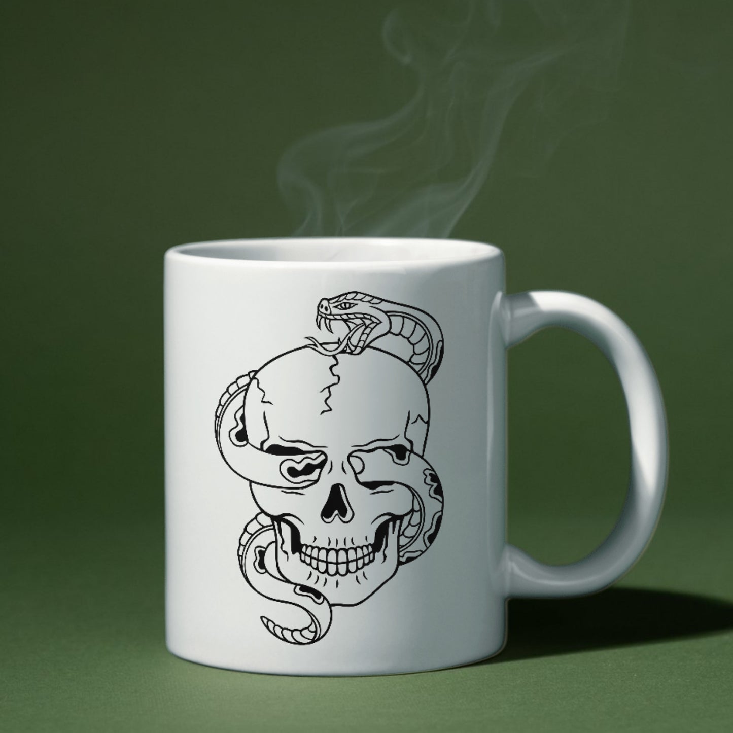 Intricate black and white skull design with serpent for crafts