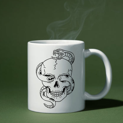 Intricate black and white skull design with serpent for crafts