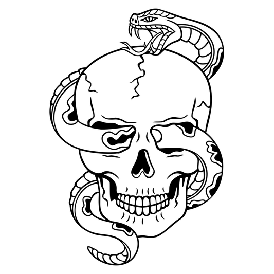 Intricate black and white skull design with serpent for crafts