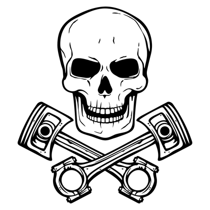 Bold skull with crossed pistons design for cutting machines