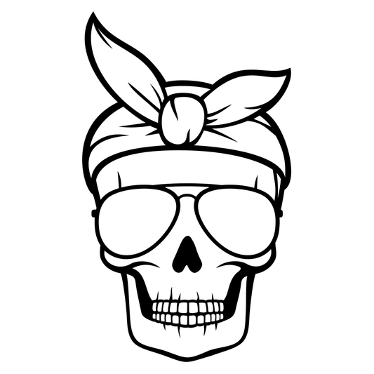 Skull wearing aviator sunglasses and a headband design