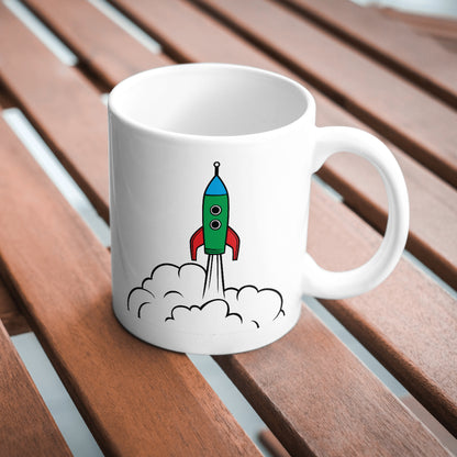Discover the universe with this colorful rocket design!