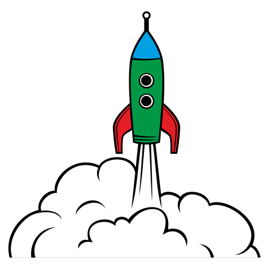 Discover the universe with this colorful rocket design!