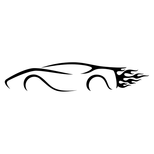Sleek sport car racing with flames in dynamic motion