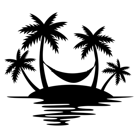 Relaxing under summer palm trees with hammock escape