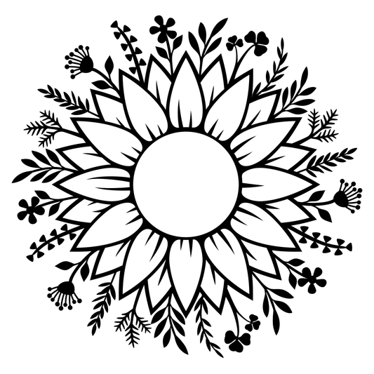 Black and white sunflower design for cutting machines