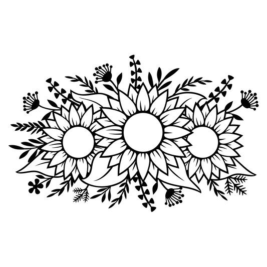 Elegant black and white sunflowers design for cutting machines