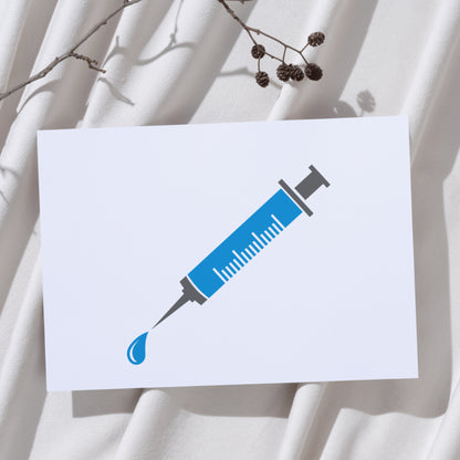 Creative vector design of a syringe with blue liquid drop