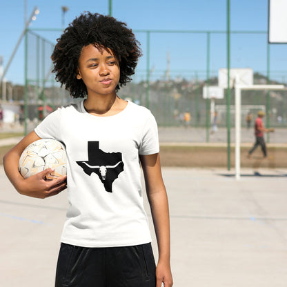 Explore the Texas spirit with a longhorn skull and map design