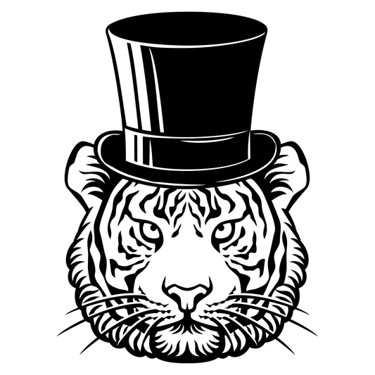 Elegant black tiger wearing a top hat for creative projects