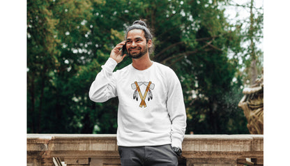 Crossed tomahawks with feathers for creative designs