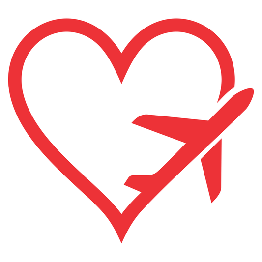 Explore your passion for travel with this heart and plane design