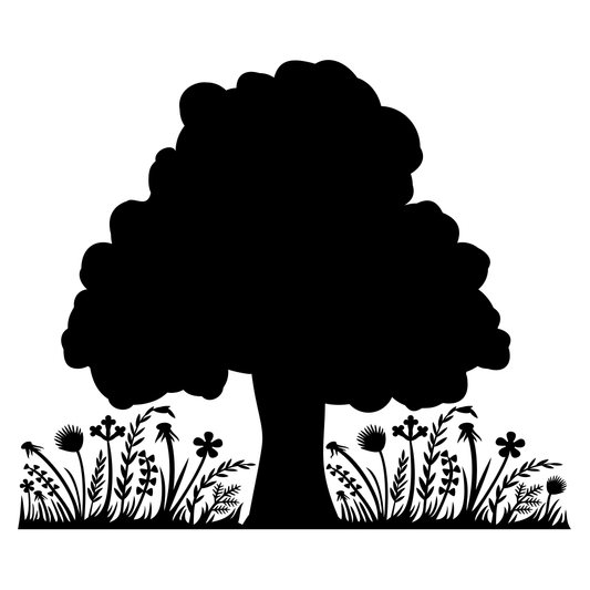 Lovely tree silhouette with blooming flowers for crafting
