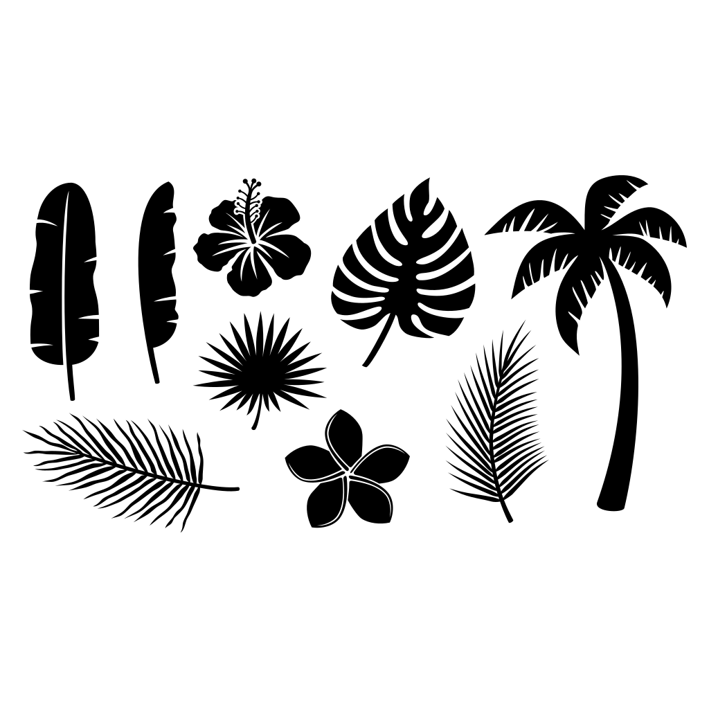 Tropical plant vector icons for creative cutting projects