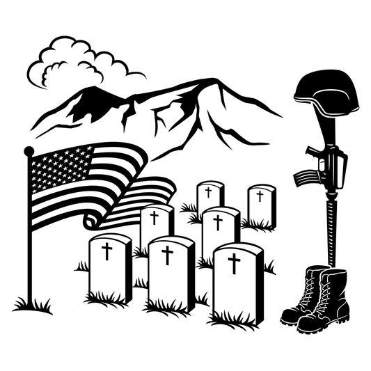 Military tribute with USA flag and memorials