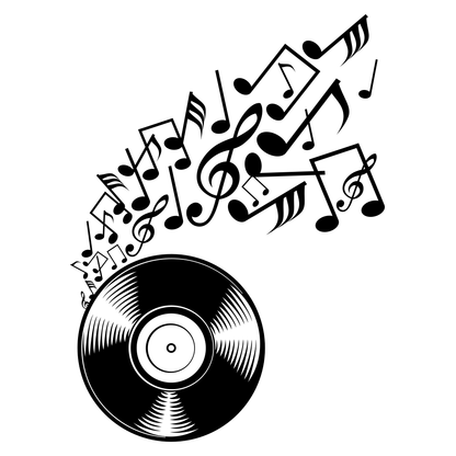 Creative layered vinyl design featuring music and records