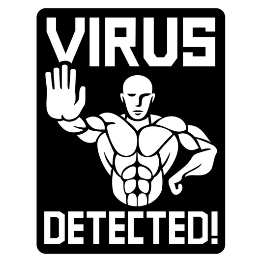 Alert sign showcasing virus detected with muscular figure