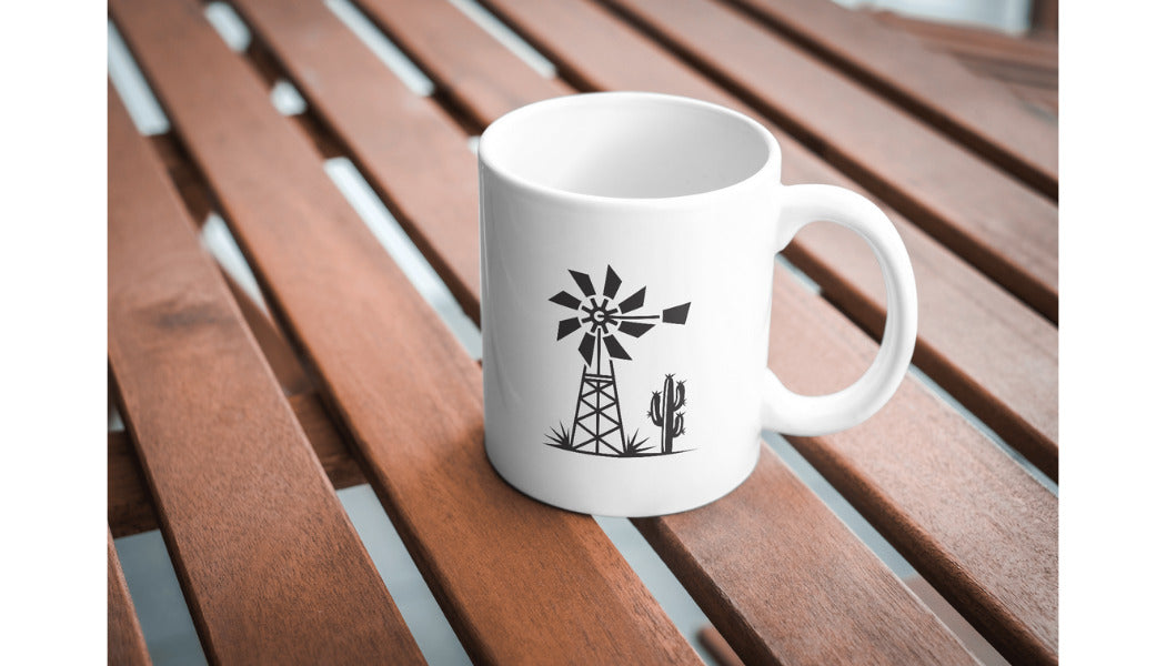 Artistic windmill silhouette with cactus for crafting designs